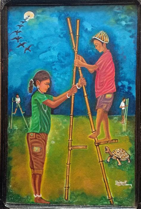 Brother and Sister - Indian Art (16" x 24" including frame ...