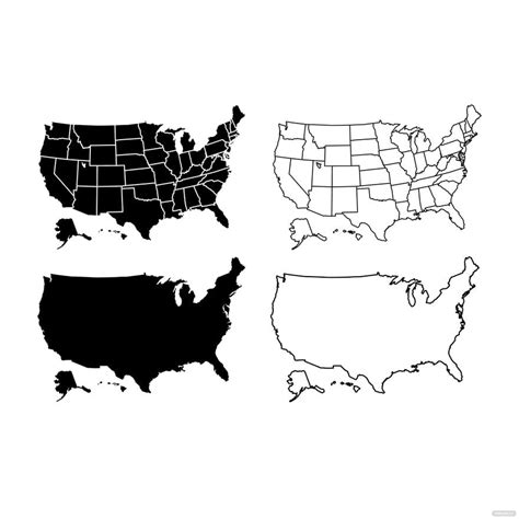 Usa Map Black And White Outline