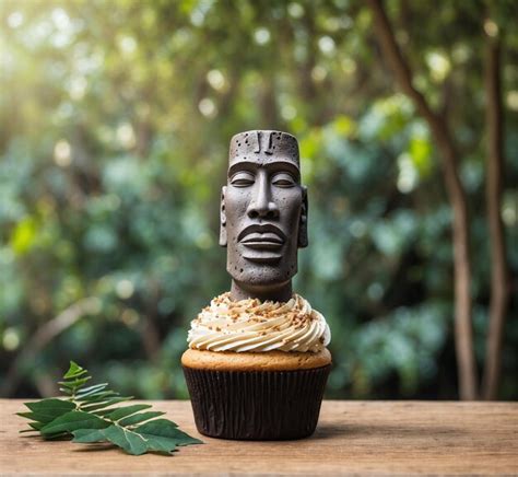Premium Photo | Cupcake with face of Buddha statue on wood table