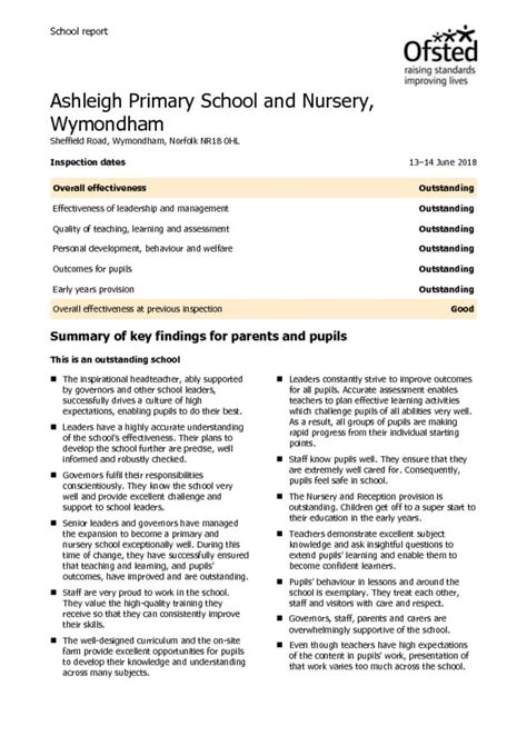 Ofsted Report – Ashleigh Primary School & Nursery