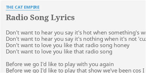 "RADIO SONG" LYRICS by THE CAT EMPIRE: Don't want to hear...