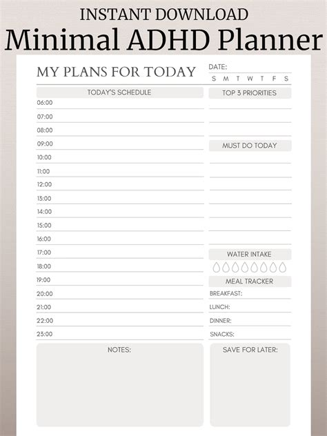 Minimal ADHD Digital Planner for Printing or Digital Use. ADHD Daily ...