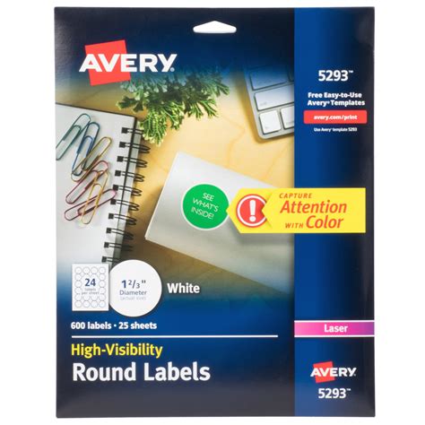 Avery 5293 1 2/3" High-Visibility Round White Printable Labels - 600/Pack