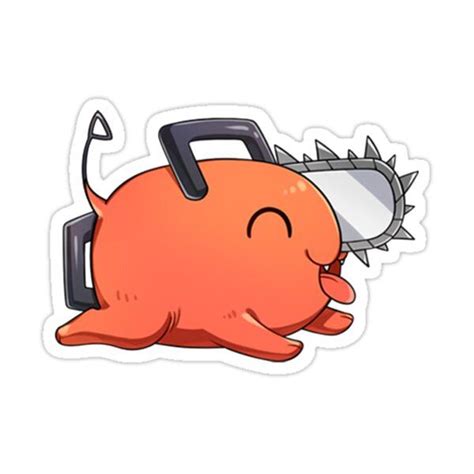 an orange cartoon character with a chainsaw on his head and eyes closed ...