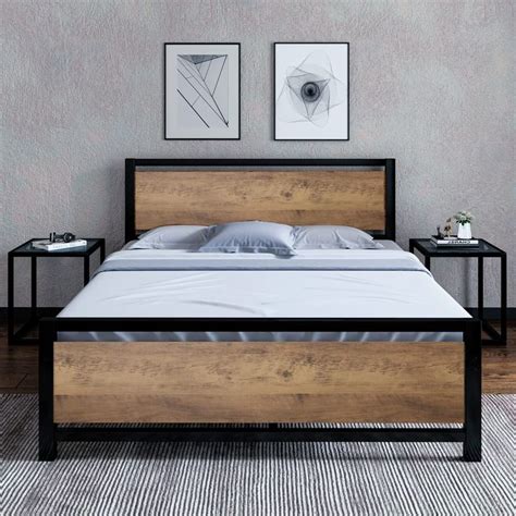 HOMBCK Black Bed Frame Queen with Headboard, Black Metal Bed Frame Queen with Heavy Duty Slats ...