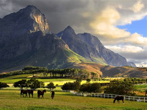 Franschhoek, Mountains, South Africa, Farm, Clouds, Horse, Landscape ...