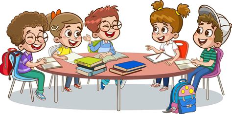 school library and studying together cartoon vector 23562554 Vector Art ...