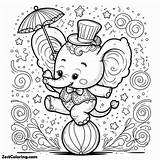 Cute Little Elephant Circus Coloring Page  For Kids – Smart sketch template