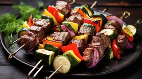 Premium AI Image | A Photo of Beef Kabobs with Grilled Vegetables