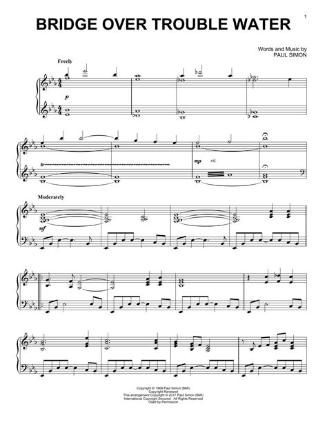 Bridge Over Troubled Water by Simon & Garfunkel Sheet Music for Piano Solo at Sheet Music Direct