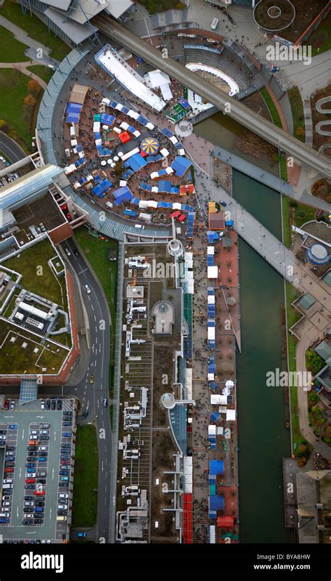 Aerial view, Christmas market, Centro mall, Neue Mitte, Oberhausen, Ruhrgebiet region, North ...