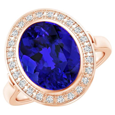 Customizable ANGARA GIA Certified Natural Tanzanite Ring in Rose Gold with Diamond Halo For Sale ...