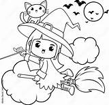 Halloween coloring Book Cute Little Girl witch Stock Vector  Adobe sketch template