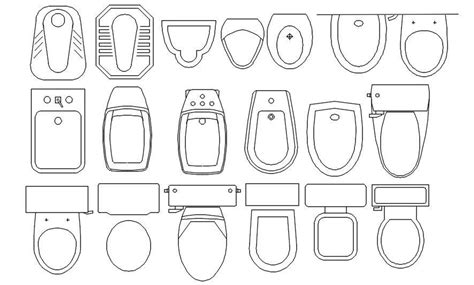 2D blocks of different types of WC in AutoCAD drawing, dwg file, CAD file - Cadbull