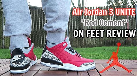 Air Jordan 3 UNITE "Red Cement" | ON FEET REVIEW - YouTube