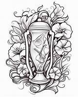 Hourglass And Flowers Coloring Page  Premium AI Generated Image sketch template