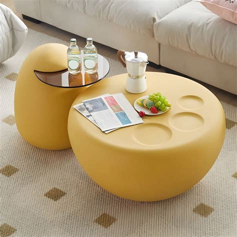 Modern Round Coffee Table with Wood Drum Base - Small Size, No Assembly Required - 15"L x 15"W x ...