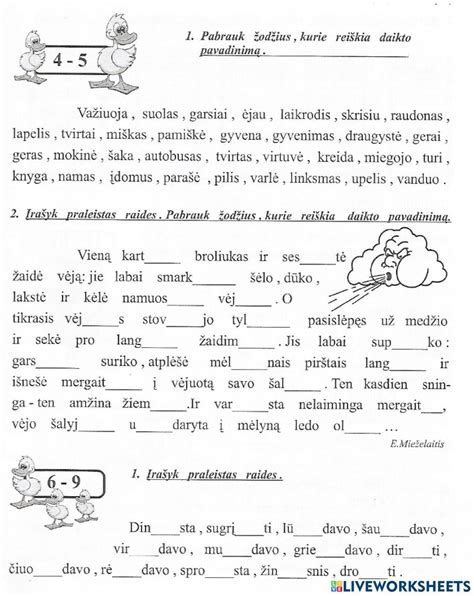 Užduotis lietuvių kalba worksheet