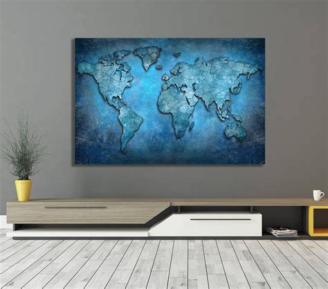 World Map Canvas Blue Abstract World Map Canvas Wall Art | Etsy