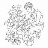 Gardening coloring page In Doodle Technique Person With Plants  sketch template