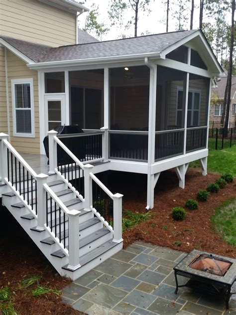 Classic Screened Porch with Trex Deck and Bluestone Patio — DeckScapes