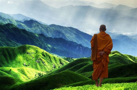 HD wallpaper: male monk standing on green mountain, buddhist, buddhism ...