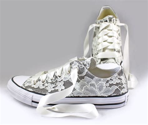 Size 8.5 Gray Lace Bridal Converses Ready to ship--Lace Converse charcoal-- Wedding Tennis shoes ...