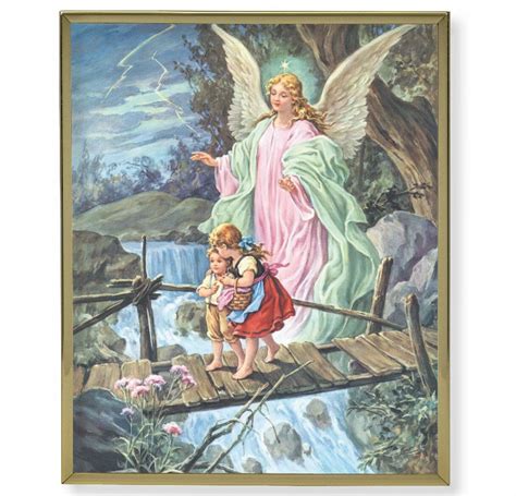 Guardian Angel Crossing the Bridge Gold Framed Plaque Art - Buy Religious Catholic Store