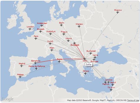 Bulgaria Air route map