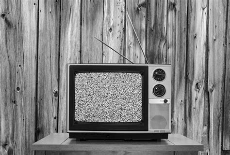 Vintage Television With Static Screen In Black And White Stock Photo - Download Image Now - iStock