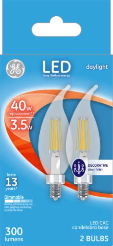 GE LED 3.5-Watt (40-Watt) Daylight Decorative Clear Finish Light Bulb Candelabra Base - 2 Pack ...