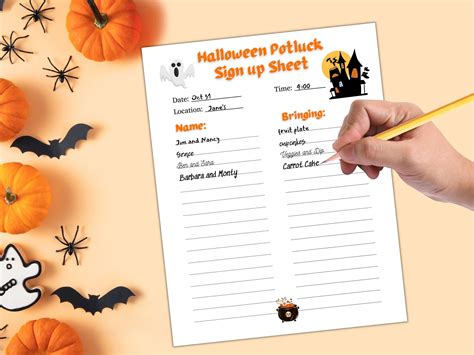 Halloween Potluck Sign up Sheet Printable Holiday Party Food - Etsy Canada