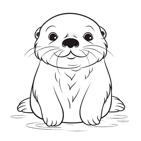Cute Baby Otter For Coloring Sheets Outline Sketch Drawing Vector, Baby ...