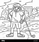 Golf Golfer Leaning On A Club Coloring Page Stock Vector Image & Art  sketch template