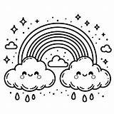 Rainbow With Clouds 🌈☁️ Coloring Page sketch template
