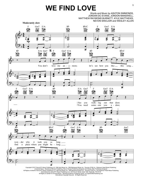 Daniel Caesar "We Find Love" Sheet Music Notes | Download Printable PDF Score 198423