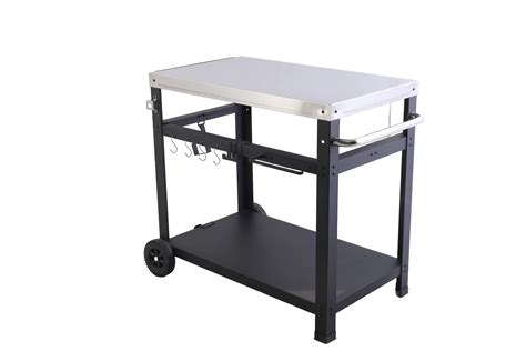 STEELBUS Movable Dinning Cart Table,Metal Kitchen Food prep Work Table with 2 Big Caster,Pizza ...