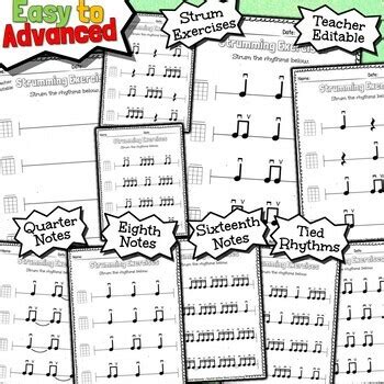 Ukulele Strumming Exercises Worksheets by Music in Everything | TPT