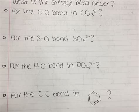 Solved What is the average bond order? For the C-O bond in | Chegg.com