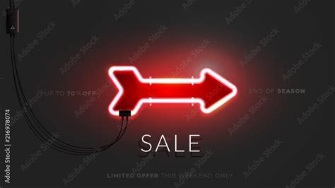 3d Neon Arrow Sign. Realistic Vector Sale Banner With Lighting Red Neon ...