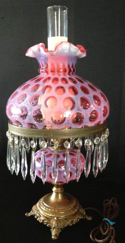 Fenton Glass Lamp Cranberry Opalescent Coin Spot or Coin Dot Student Lamp | Fenton lamps ...