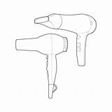 Set Of hair dryer line Art Vector Hand Drawing Isolated For  sketch template