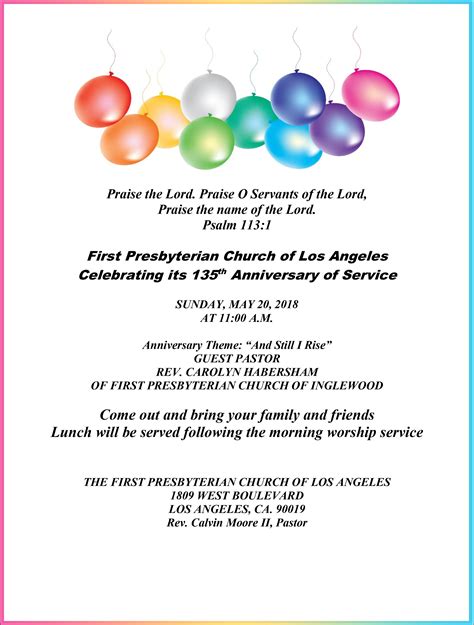 Celebration: 135th Anniversary of Service – First Presbyterian Church ...