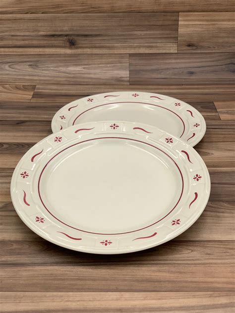 Vintage Longaberger Pottery Dinner Plates Woven traditions Red Set of 2