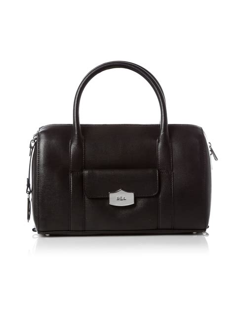 Lauren By Ralph Lauren Newbury Barrel Satchel Bag in Black | Lyst