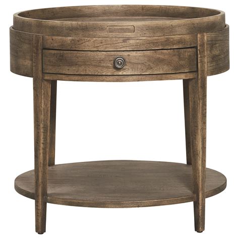 Bassett Woodridge Transitional Round End Table with Removable Tray and Drawer | Furniture Mart ...