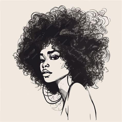 Premium Vector | A black and white illustration of a woman with an afro.
