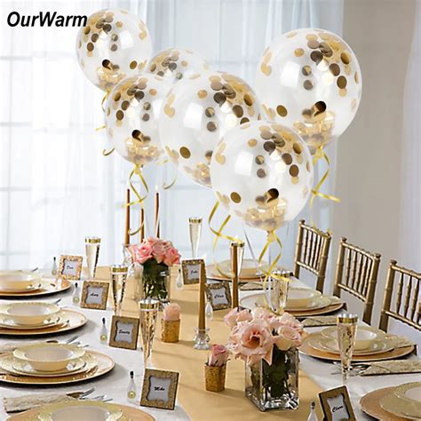 OurWarm Wedding Decoration Gold Confetti Balloons Helium Balloons Include 10pcs Balloons 100yard ...