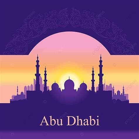 Grand Mosque Framed By Abu Dhabis Skyline Silhouette Backdrop Vector, Day, Detailed, Beautiful ...