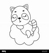Coloring Page cute little raccoon Sleeping On Cloud Book For  sketch template